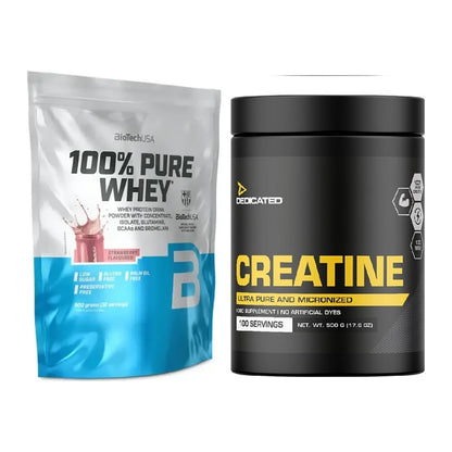 Muskelaufbau-Set: BioTech 100% Pure Whey 900g + Dedicated Creatine – alle enthaltenen Artikel