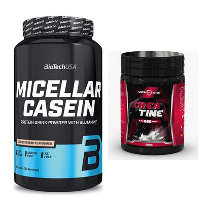 Muskelaufbau-Set: BioTech Micellar Casein + CREASWISS Creatine 600 – alle enthaltenen Artikel