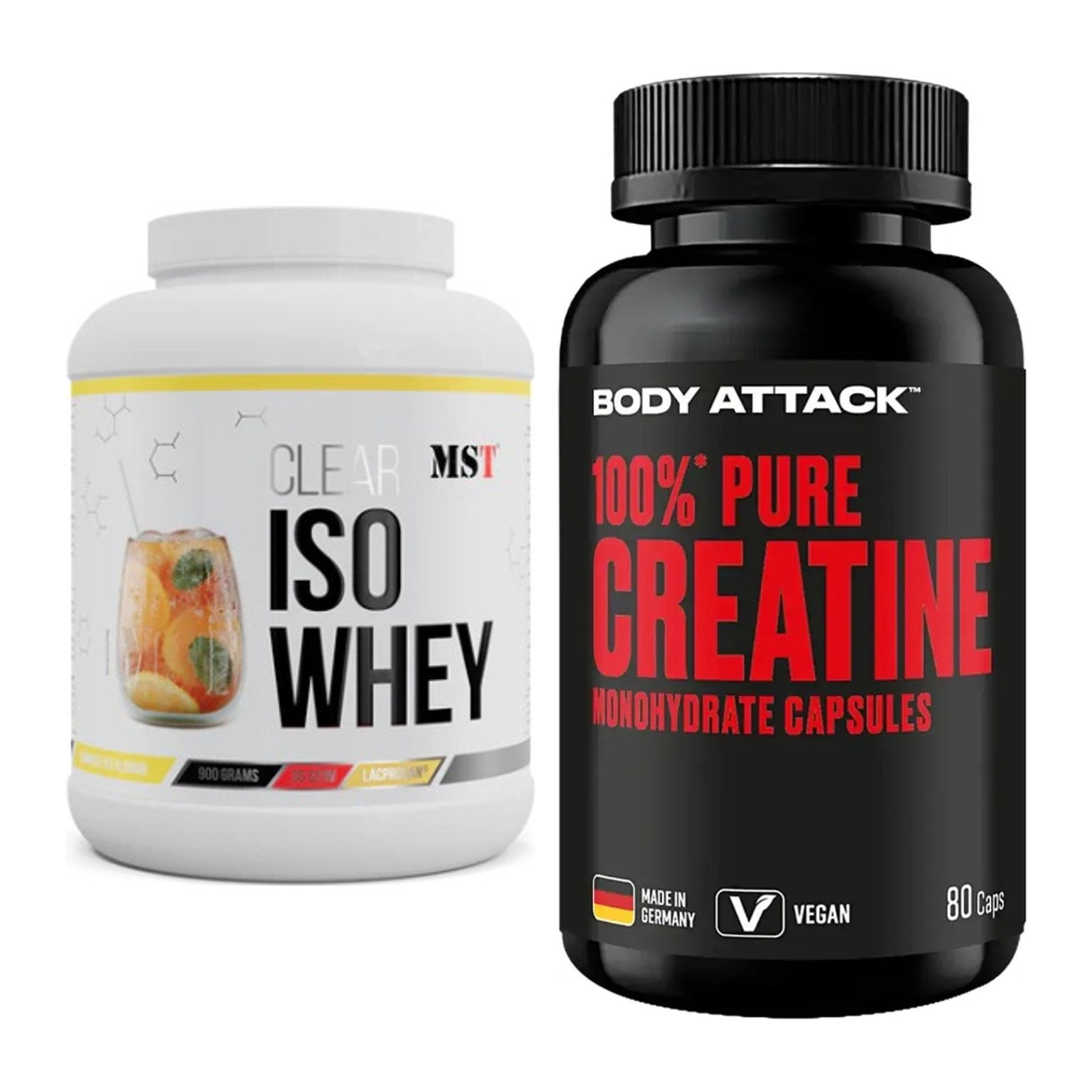 Muskelaufbau-Set: MST Iso Clear + Body Attack 100% Pure Creatine – alle enthaltenen Artikel