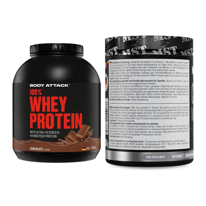 Muskelaufbau-Set: Body Attack 100% Whey + MST Creatin Monohydrate – alle enthaltenen Artikel