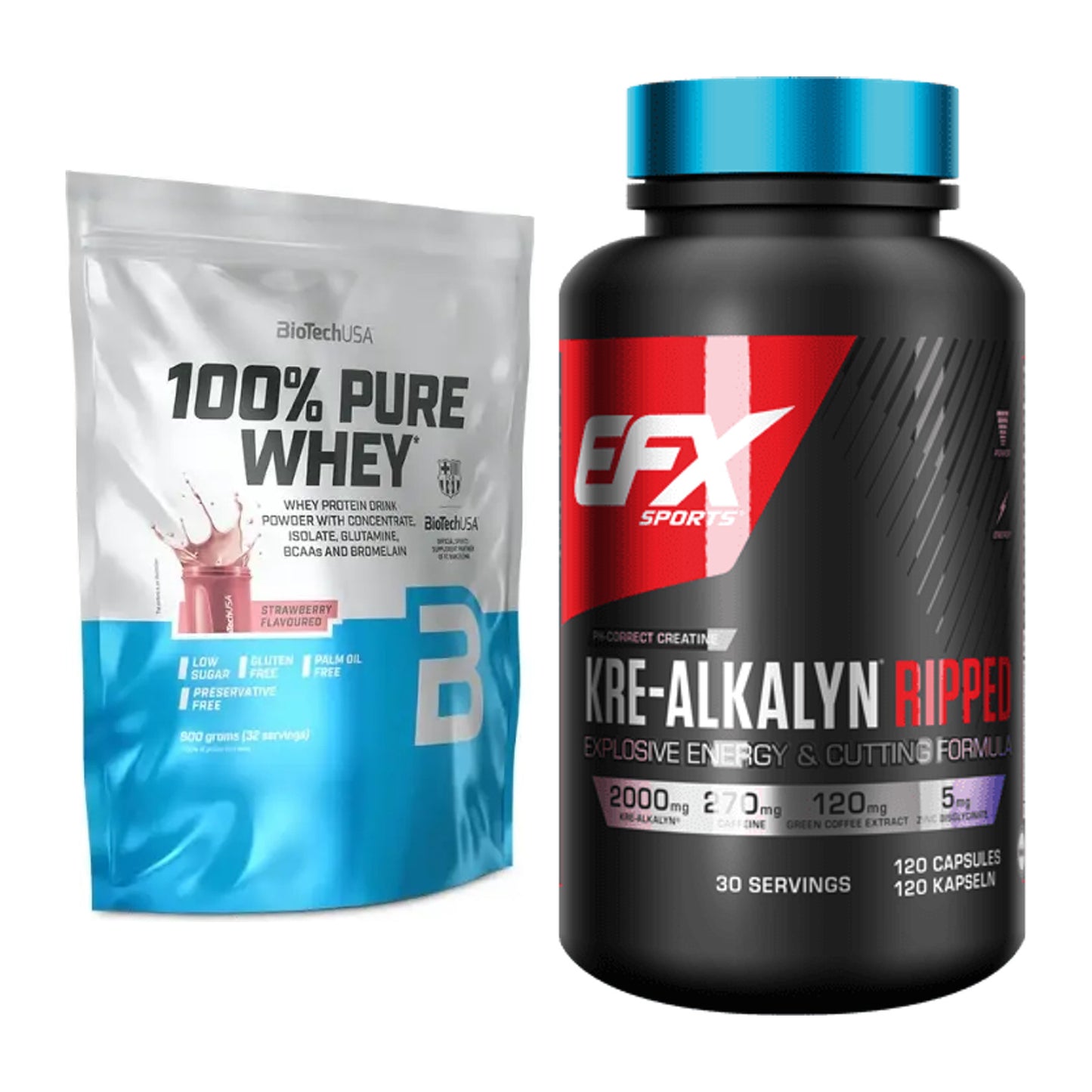 Muskelaufbau-Set: BioTech 100% Pure Whey + EFX Kre-Alkalyn Ripped – alle enthaltenen Artikel