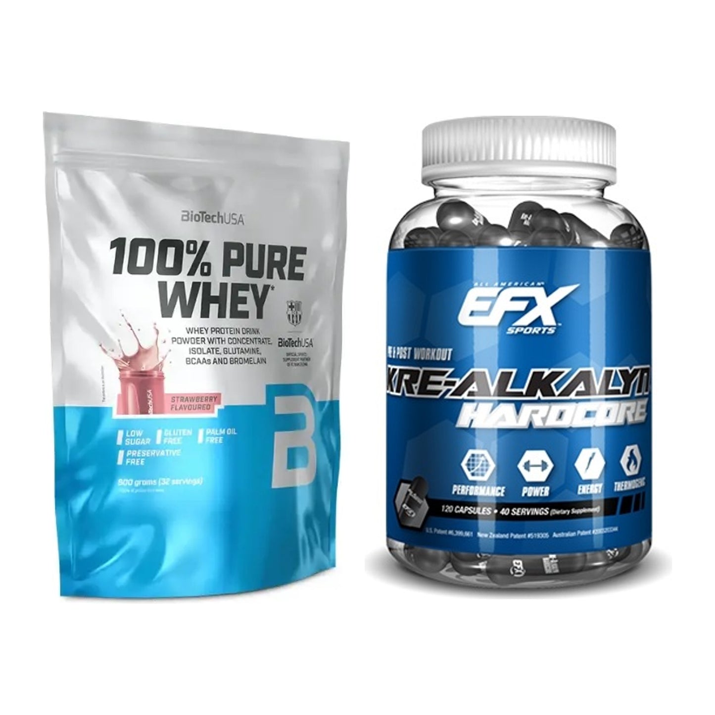 Muskelaufbau-Set: BioTech 100% Pure Whey + EFX Kre-Alkalyn Hardcore – alle enthaltenen Artikel