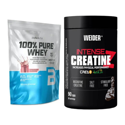 Muskelaufbau-Set: BioTech 100% Pure Whey + Weider Intense Pure – alle enthaltenen Artikel