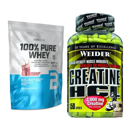 Muskelaufbau-Set: BioTech 100% Pure Whey + Weider Creatin HCL – alle enthaltenen Artikel