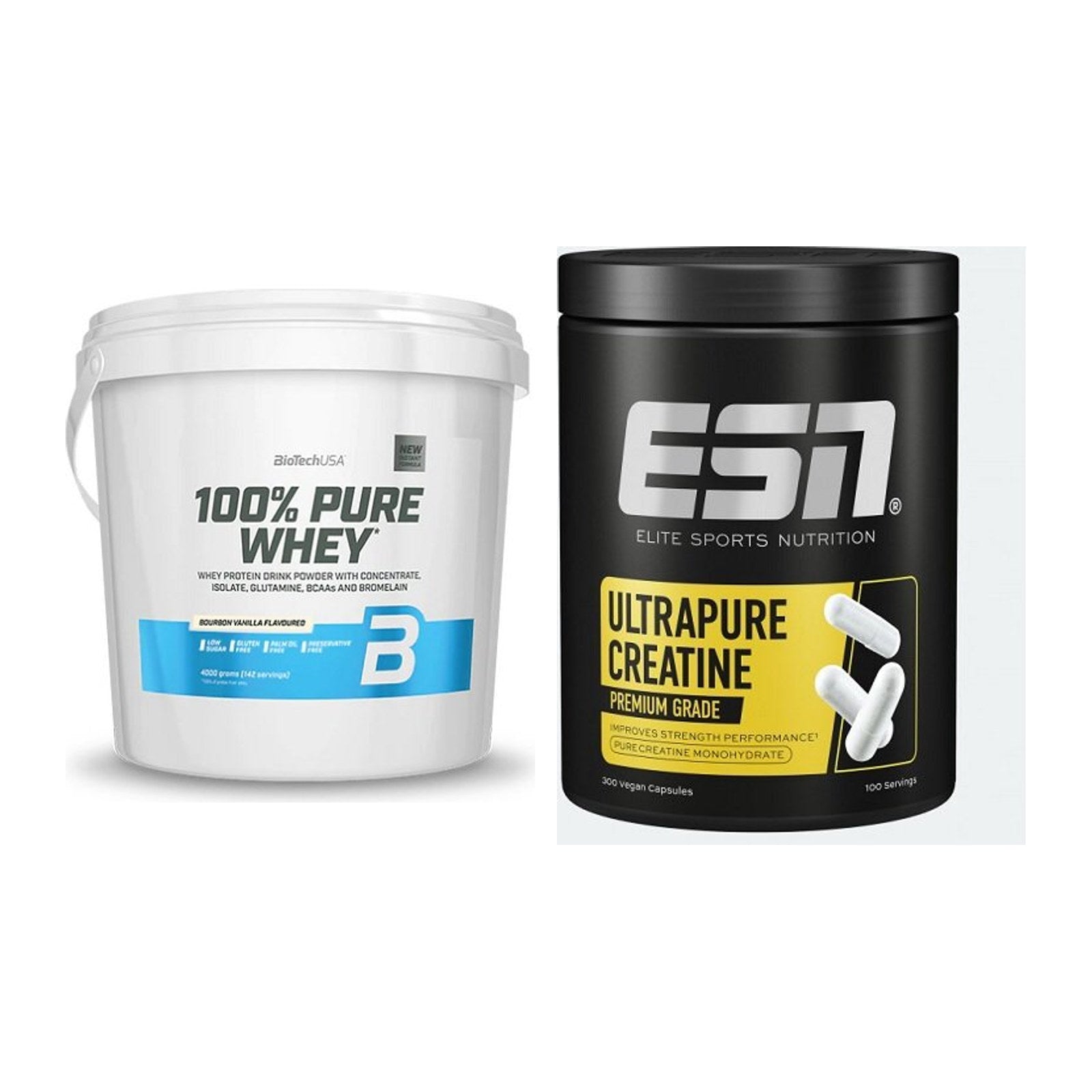 Muskelaufbau-Set: BioTech 100% Pure Whey + ESN Ultrapure Creatine – alle enthaltenen Artikel