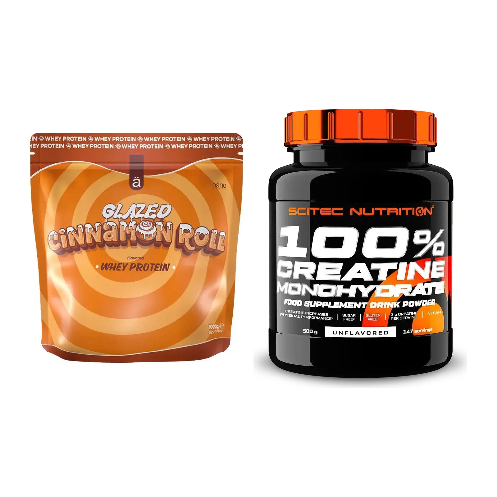 Muskelaufbau-Set: Nanosupps Whey Protein + Scitec Creatine Monohydrate – alle enthaltenen Artikel