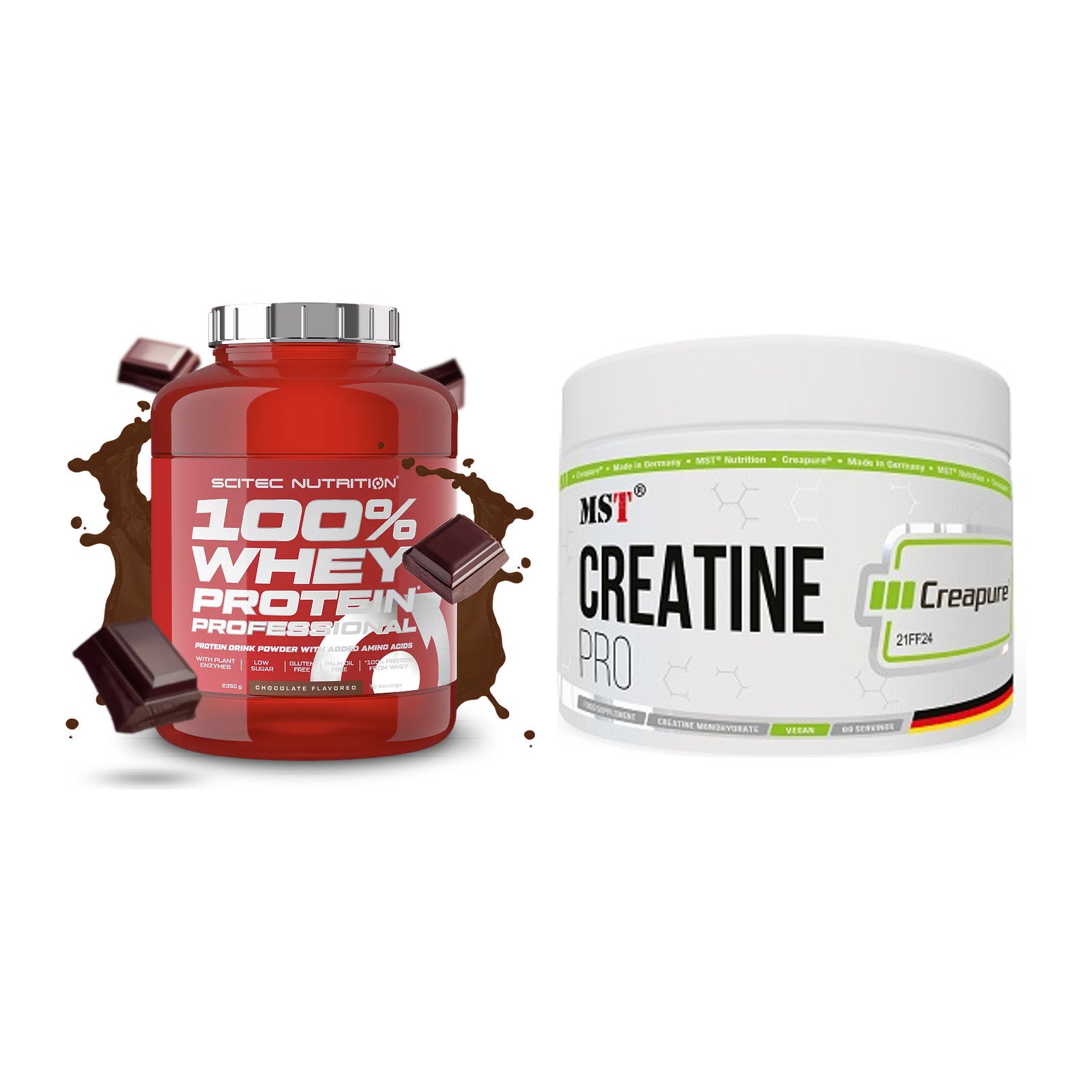 Muskelaufbau-Set: Scitec 100% Whey + MST Creatin Pro CREAPURE – alle enthaltenen Artikel
