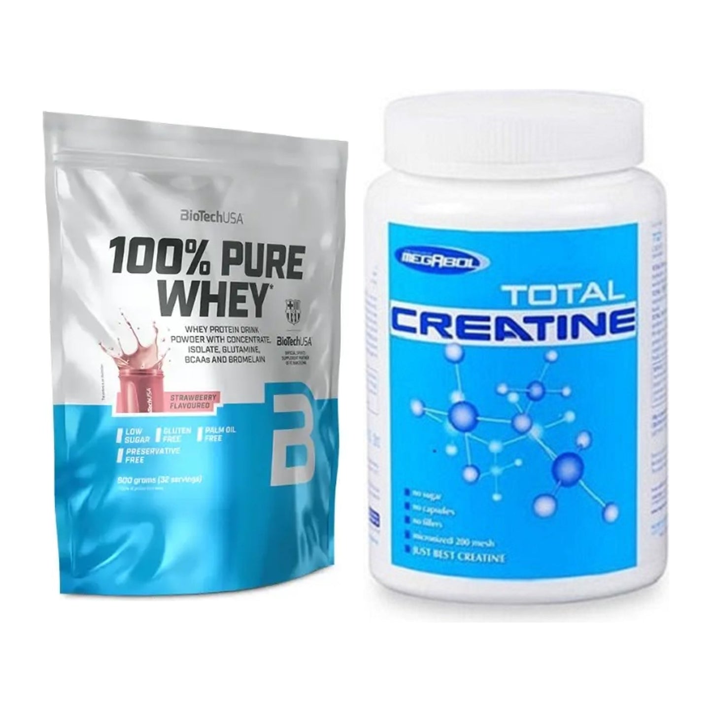 Muskelaufbau-Set: BioTech 100% Pure Whey + Megabol Total Creatine – alle enthaltenen Artikel