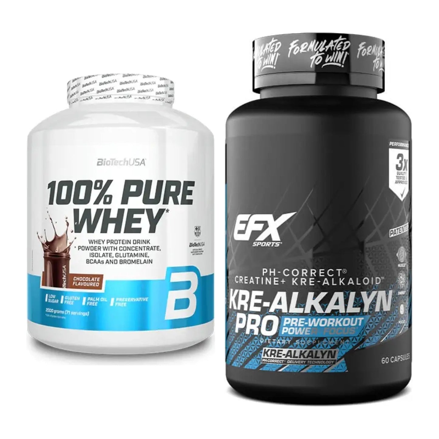 Muskelaufbau-Set: BioTech 100% Pure Whey + EFX Kre-Alkalyn PRO – alle enthaltenen Artikel