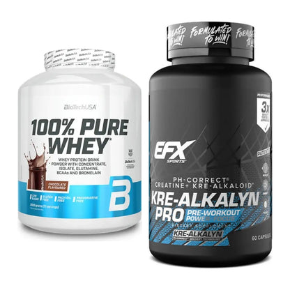 Muskelaufbau-Set: BioTech 100% Pure Whey + EFX Kre-Alkalyn PRO – alle enthaltenen Artikel