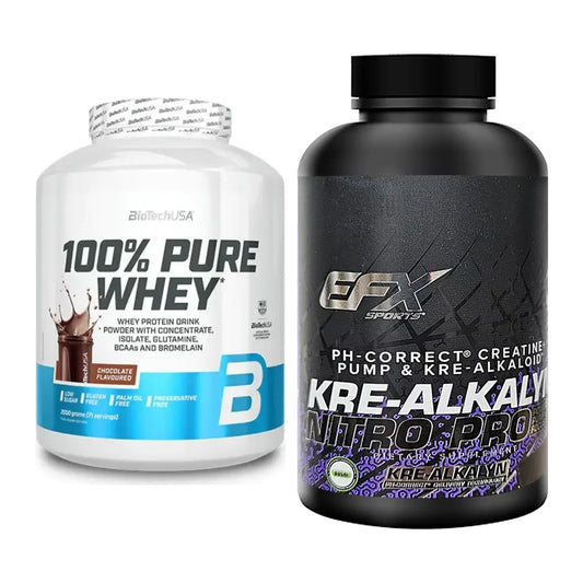 Muskelaufbau-Set: BioTech 100% Pure Whey + EFX Kre-Alkalyn Nitro – alle enthaltenen Artikel
