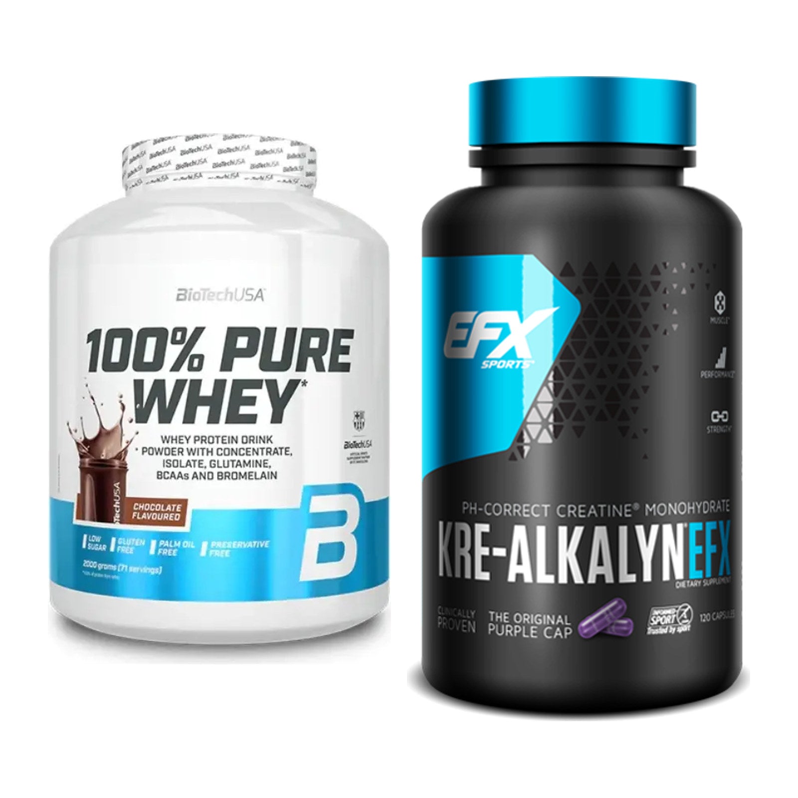Muskelaufbau-Set: BioTech 100% Pure Whey + EFX Kre-Alkalyn – alle enthaltenen Artikel