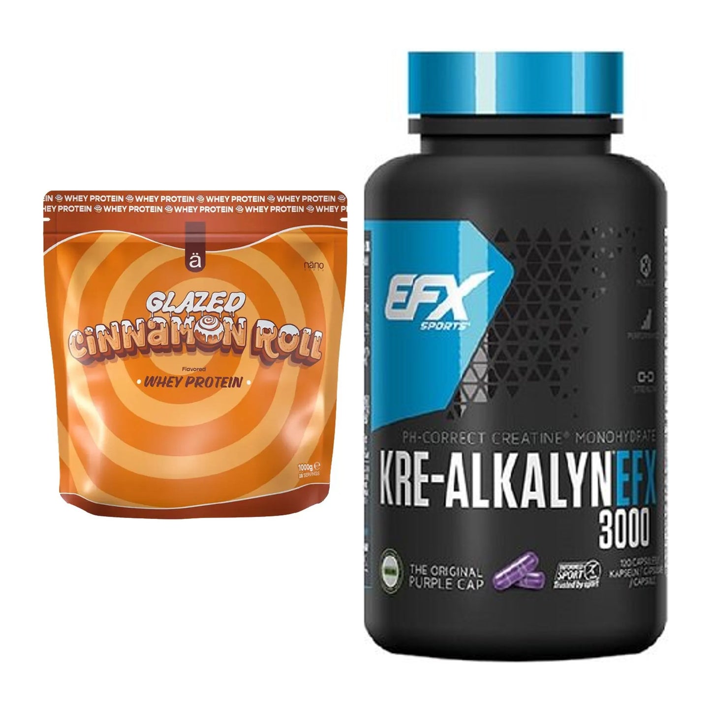 Muskelaufbau-Set: Nanosupps Whey Protein + EFX Kre-Alkalyn 3000 – alle enthaltenen Artikel