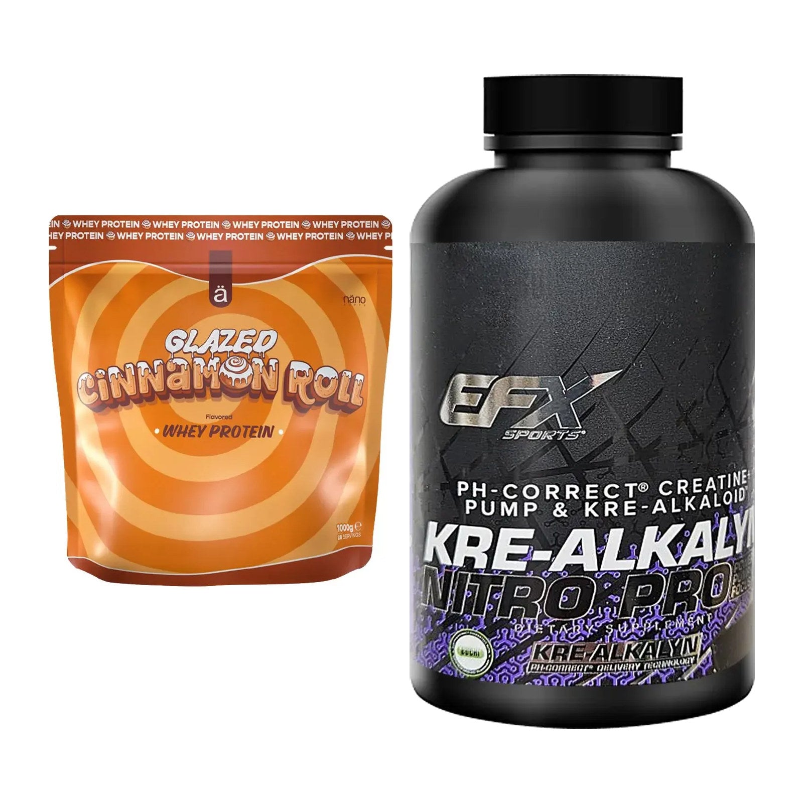 Muskelaufbau-Set: Nanosupps Whey Protein + EFX Kre-Alkalyn Nitro PRO – alle enthaltenen Artikel