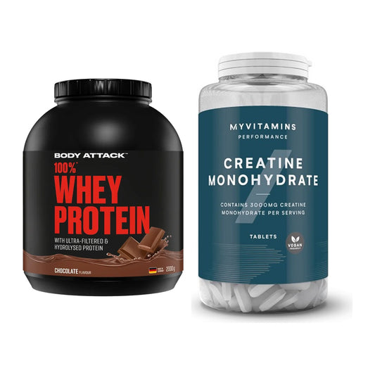 Muskelaufbau-Set: Body Attack 100% Whey + MyProtein MyVitamins – alle enthaltenen Artikel