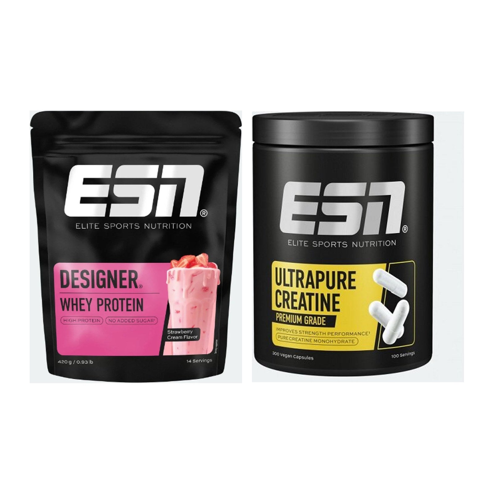 ESN Muskelaufbau-Set: Designer Whey 420g + Ultrapure Creatine – alle enthaltenen Artikel