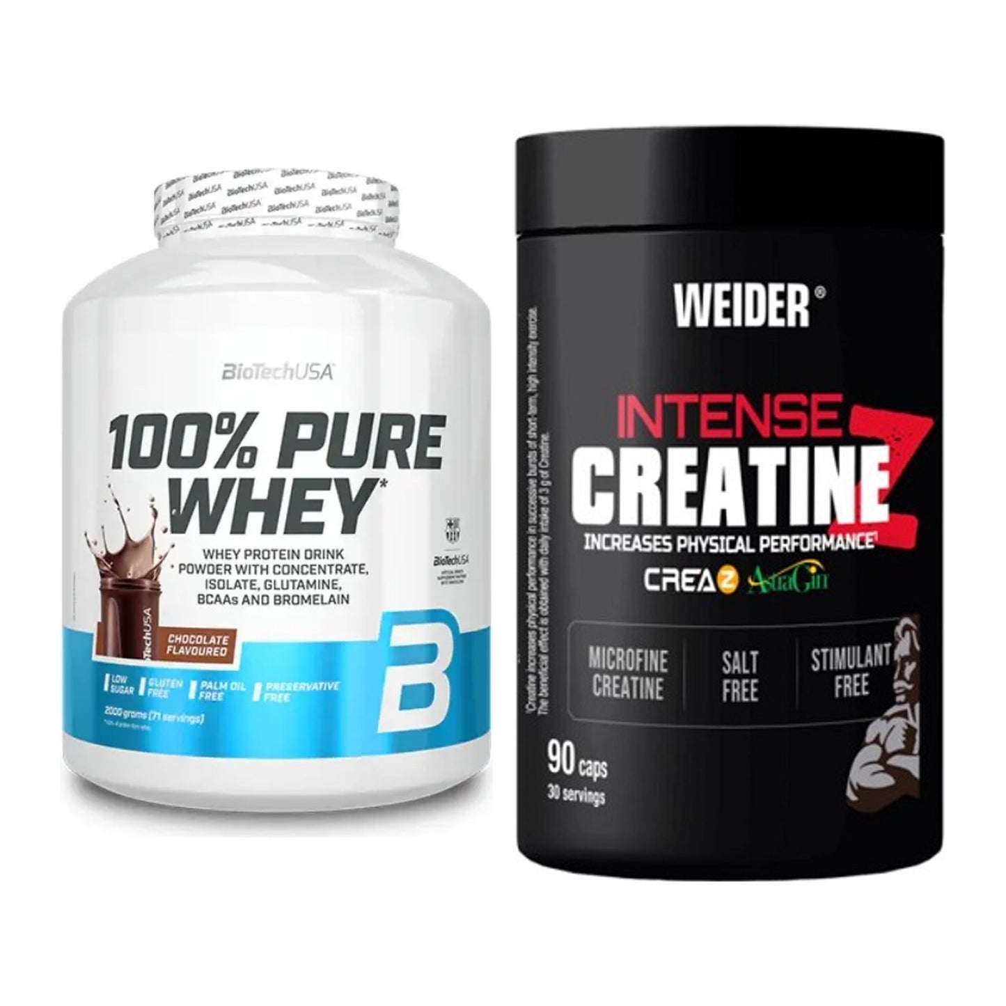 Muskelaufbau-Set: BioTech 100% Pure Whey + Weider Intense Pure – alle enthaltenen Artikel