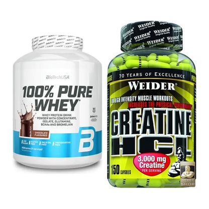 Muskelaufbau-Set: BioTech 100% Pure Whey + Weider Creatin HCL – alle enthaltenen Artikel