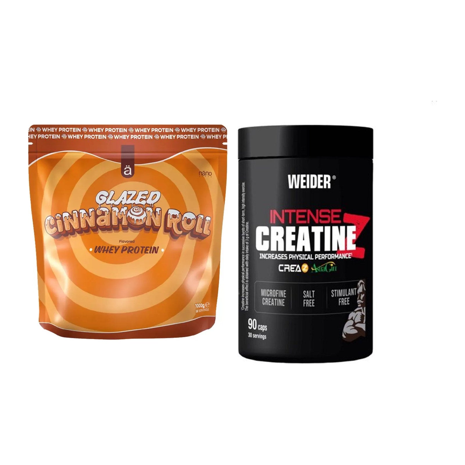Muskelaufbau-Set: Nanosupps Whey Protein + Weider Intense Pure – alle enthaltenen Artikel