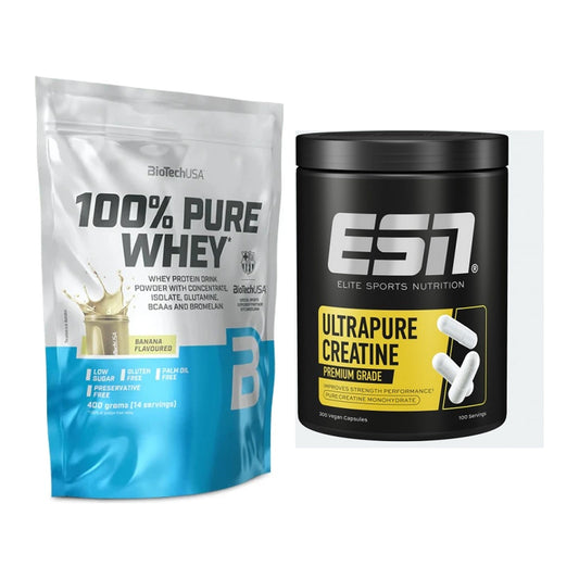 Muskelaufbau-Set: BioTech 100% Pure Whey + ESN Ultrapure Creatine – alle enthaltenen Artikel