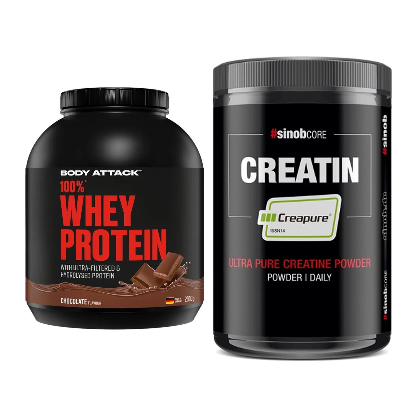 Muskelaufbau-Set: Body Attack 100% Whey + Sinob Creatin CREAPURE – alle enthaltenen Artikel