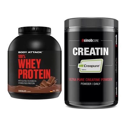 Muskelaufbau-Set: Body Attack 100% Whey + Sinob Creatin CREAPURE – alle enthaltenen Artikel