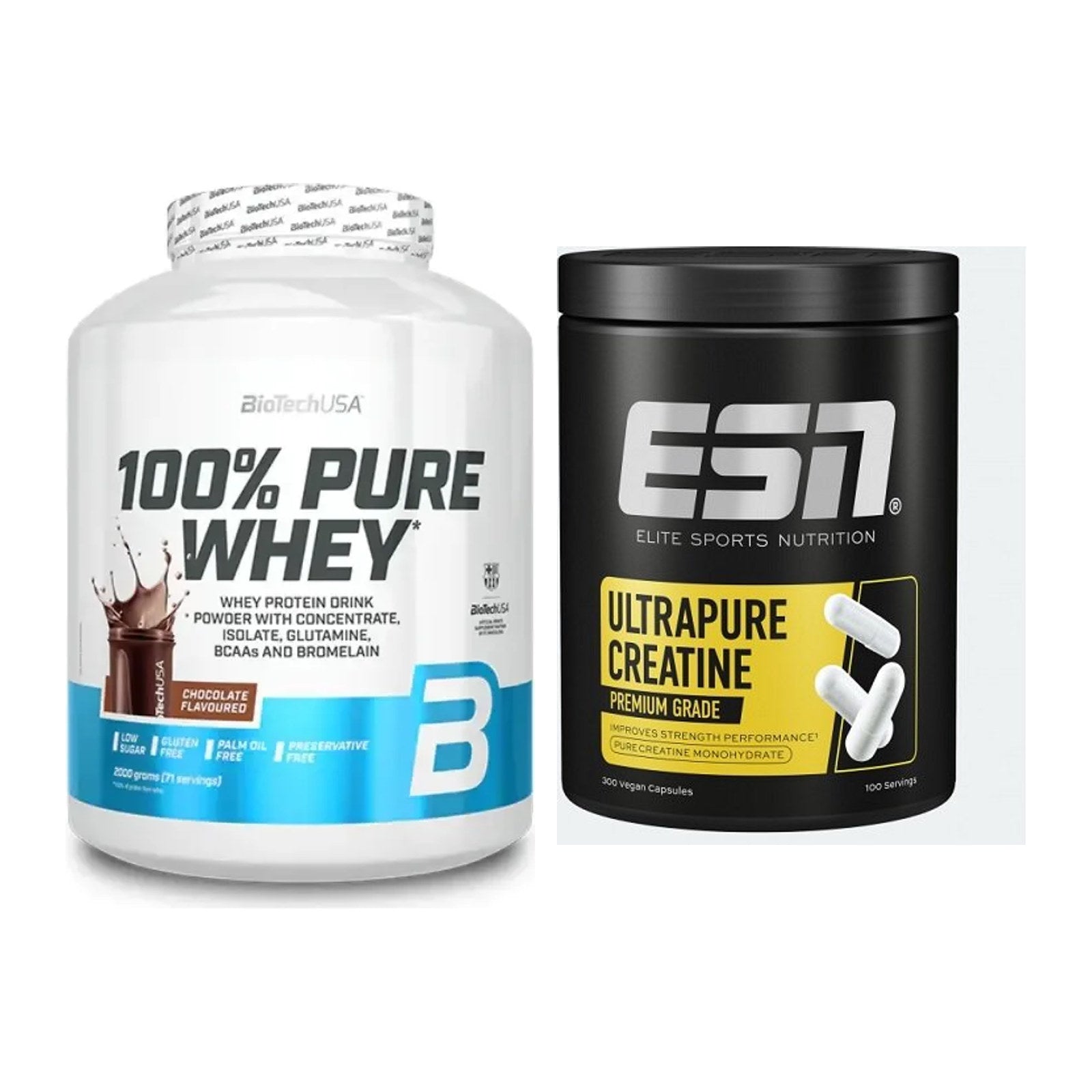 Muskelaufbau-Set: BioTech 100% Pure Whey + ESN Ultrapure Creatine – alle enthaltenen Artikel
