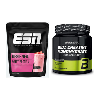 Muskelaufbau-Set: ESN Designer Whey + BioTech Creatine Monohydrate – alle enthaltenen Artikel