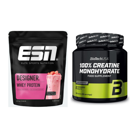 Muskelaufbau-Set: ESN Designer Whey + BioTech Creatine Monohydrate – alle enthaltenen Artikel