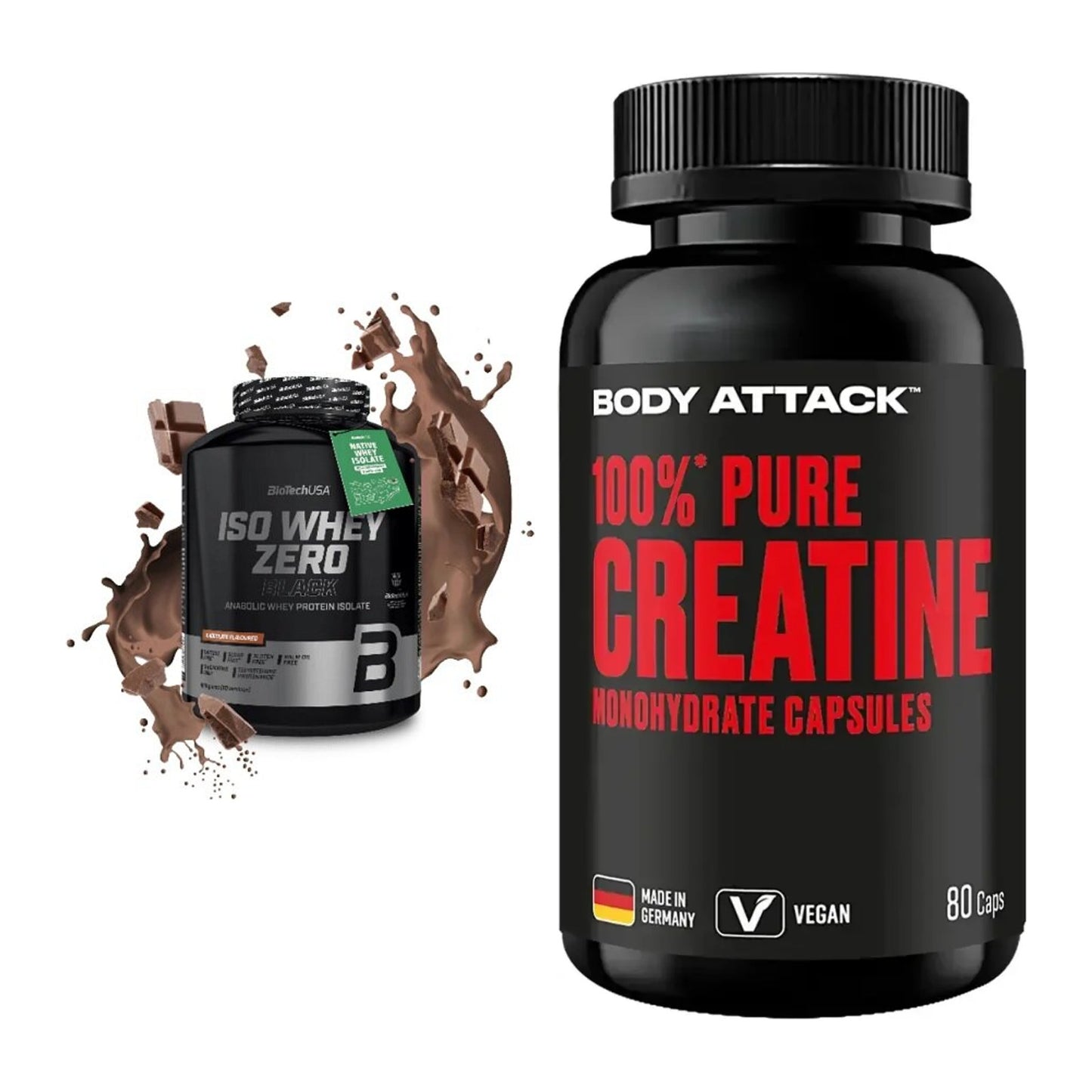 Muskelaufbau-Set: BioTech Iso Whey Zero + Body Attack 100% Pure – alle enthaltenen Artikel