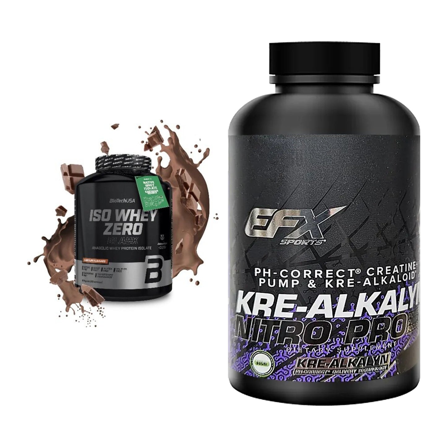 Muskelaufbau-Set: BioTech Iso Whey Zero + EFX Kre-Alkalyn Nitro – alle enthaltenen Artikel