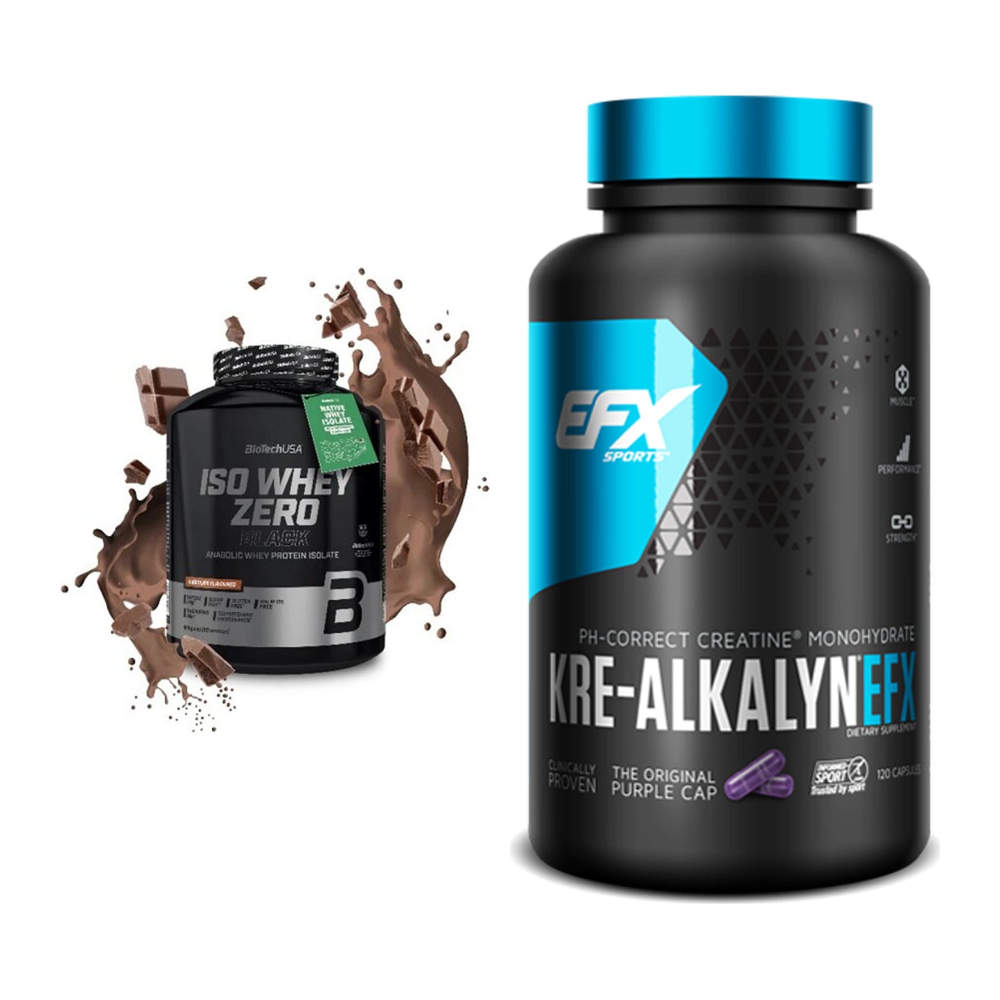 Muskelaufbau-Set: BioTech Iso Whey Zero Black + EFX Kre-Alkalyn – alle enthaltenen Artikel
