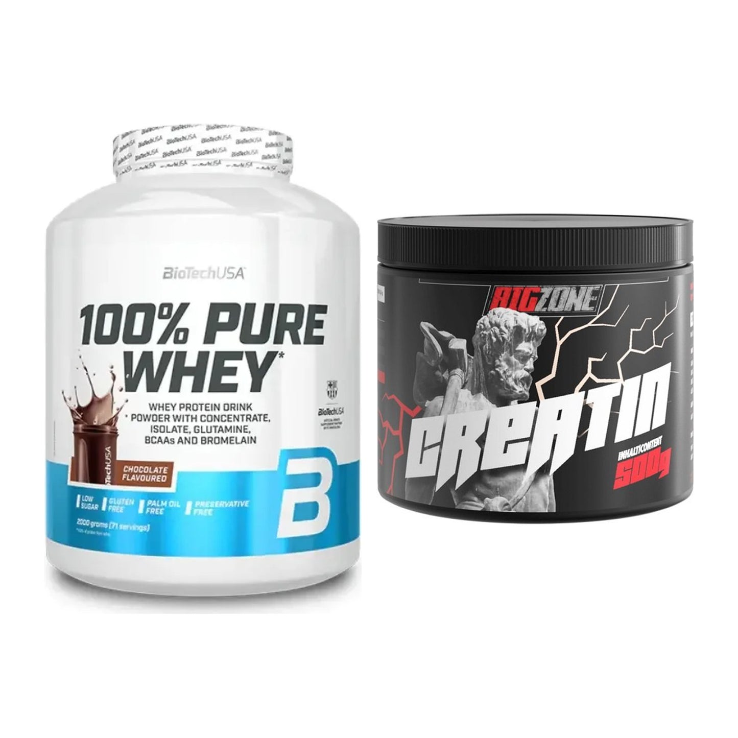 Muskelaufbau-Set: BioTech 100% Pure Whey 2000g + Big Zone Creatin – alle enthaltenen Artikel