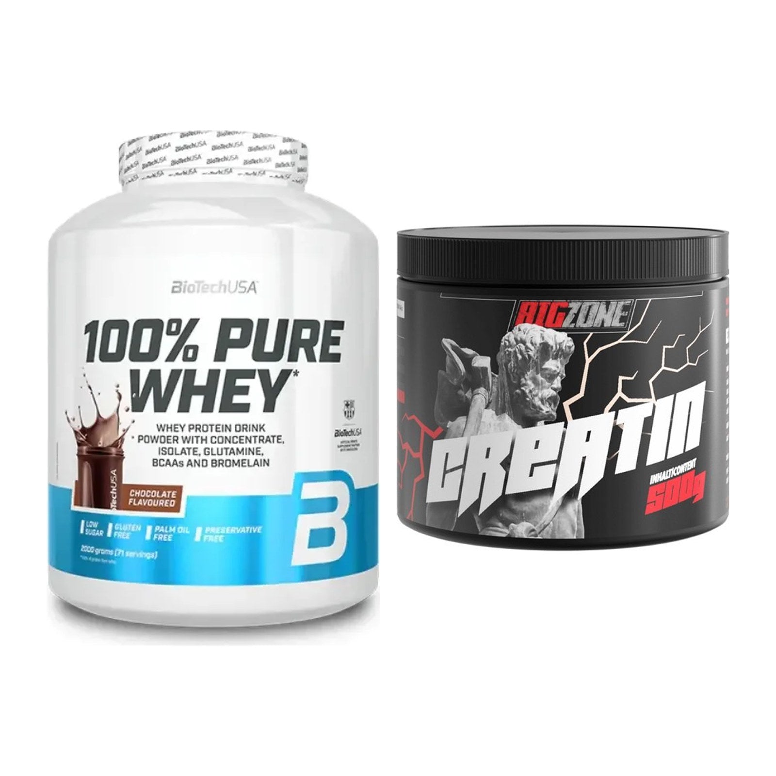 Muskelaufbau-Set: BioTech 100% Pure Whey 2000g + Big Zone Creatin – alle enthaltenen Artikel