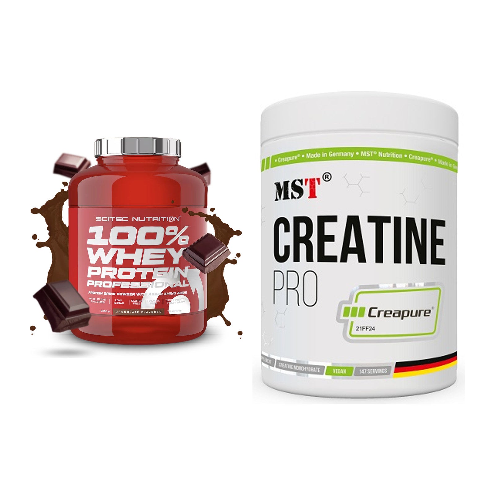 Muskelaufbau-Set: Scitec 100% Whey + MST Creatin Pro CREAPURE – alle enthaltenen Artikel