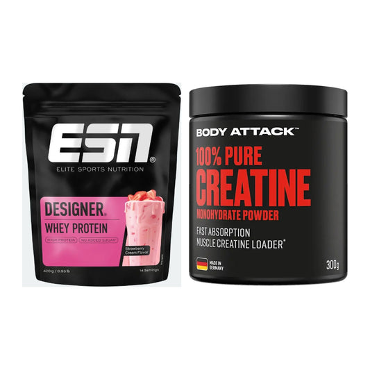 Muskelaufbau-Set: ESN Designer Whey 420g + Body Attack 100% Pure – alle enthaltenen Artikel