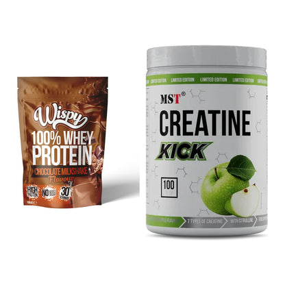 Muskelaufbau-Set: Wispy Whey 100% 1000g + MST Creatine Kick 1000g – alle enthaltenen Artikel