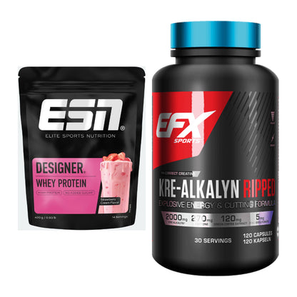 Muskelaufbau-Set: ESN Designer Whey + EFX Kre-Alkalyn Ripped Kapsel – alle enthaltenen Artikel