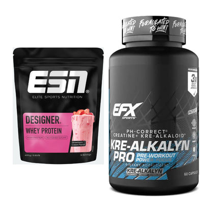 Muskelaufbau-Set: ESN Designer Whey + EFX Kre-Alkalyn PRO – alle enthaltenen Artikel