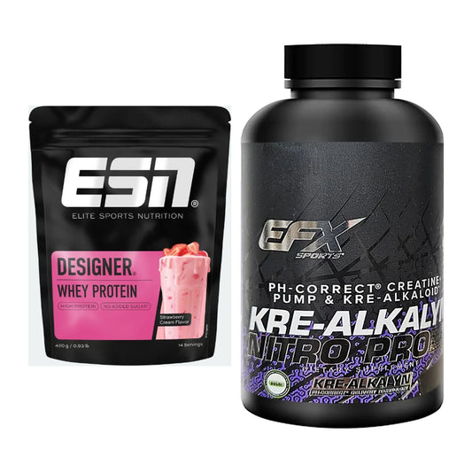 Muskelaufbau-Set: ESN Designer Whey 420g + EFX Kre-Alkalyn Nitro – alle enthaltenen Artikel