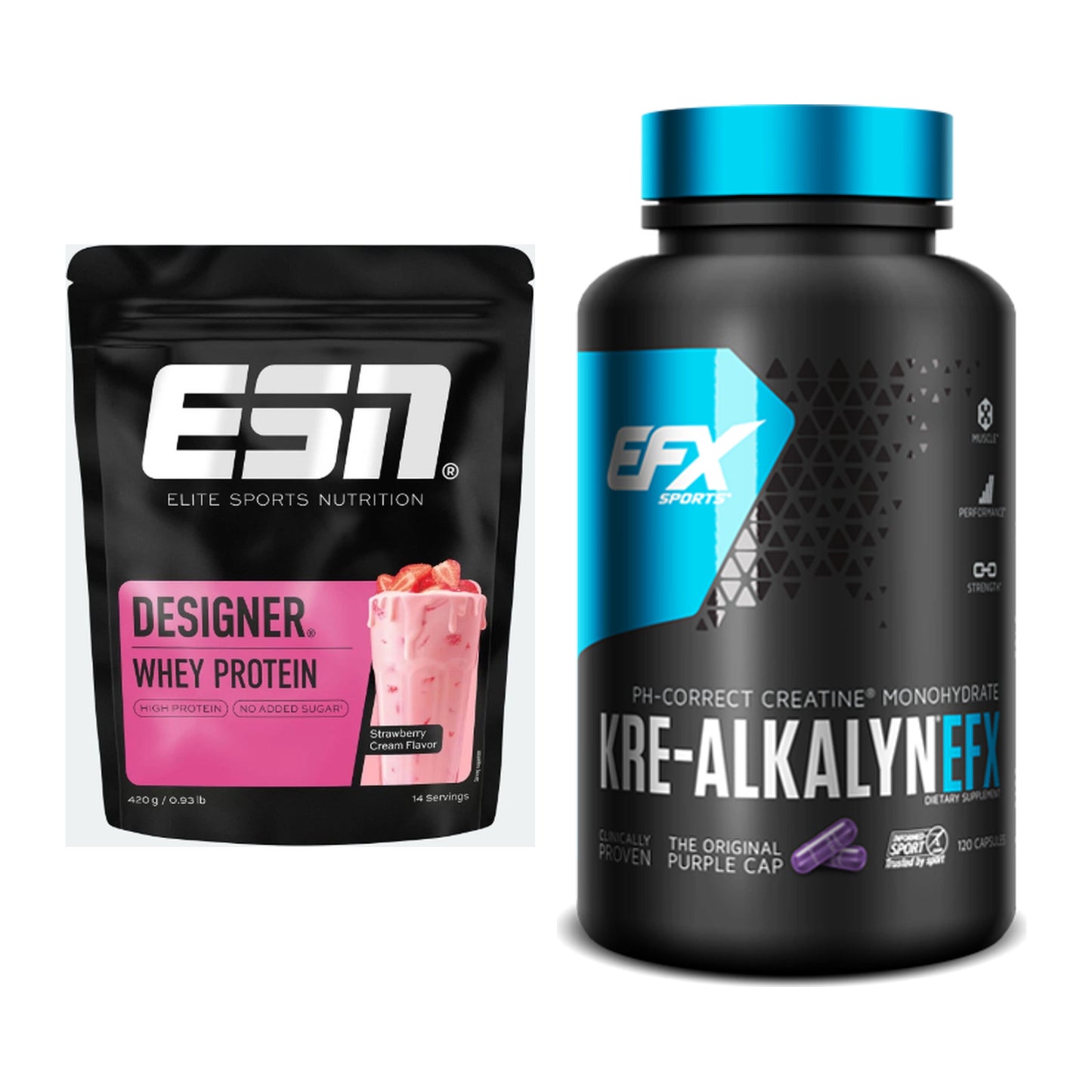 Muskelaufbau-Set: ESN Designer Whey + EFX Kre-Alkalyn – alle enthaltenen Artikel