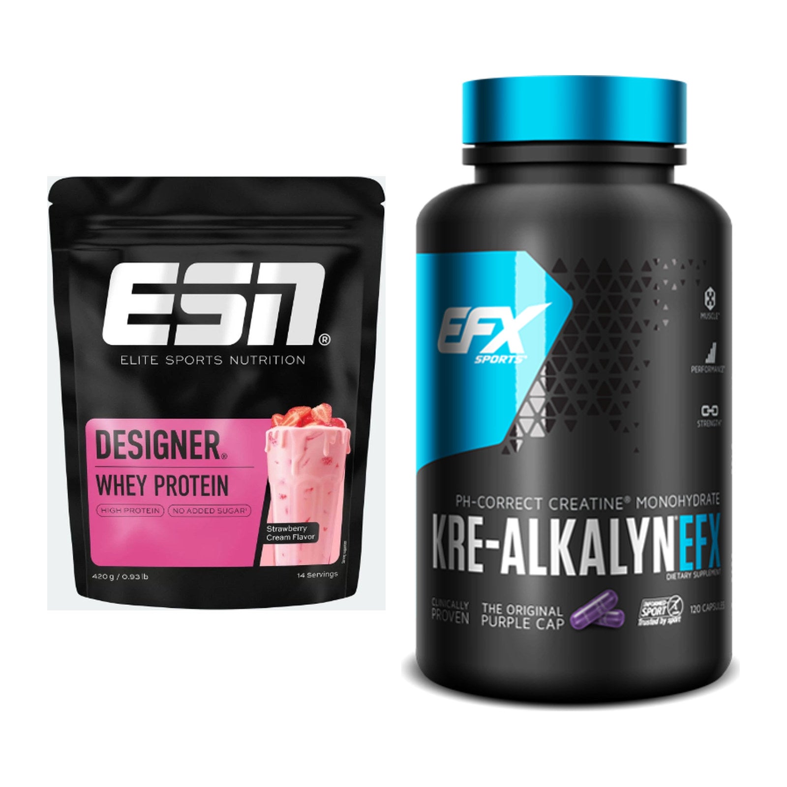 Muskelaufbau-Set: ESN Designer Whey + EFX Kre-Alkalyn – alle enthaltenen Artikel