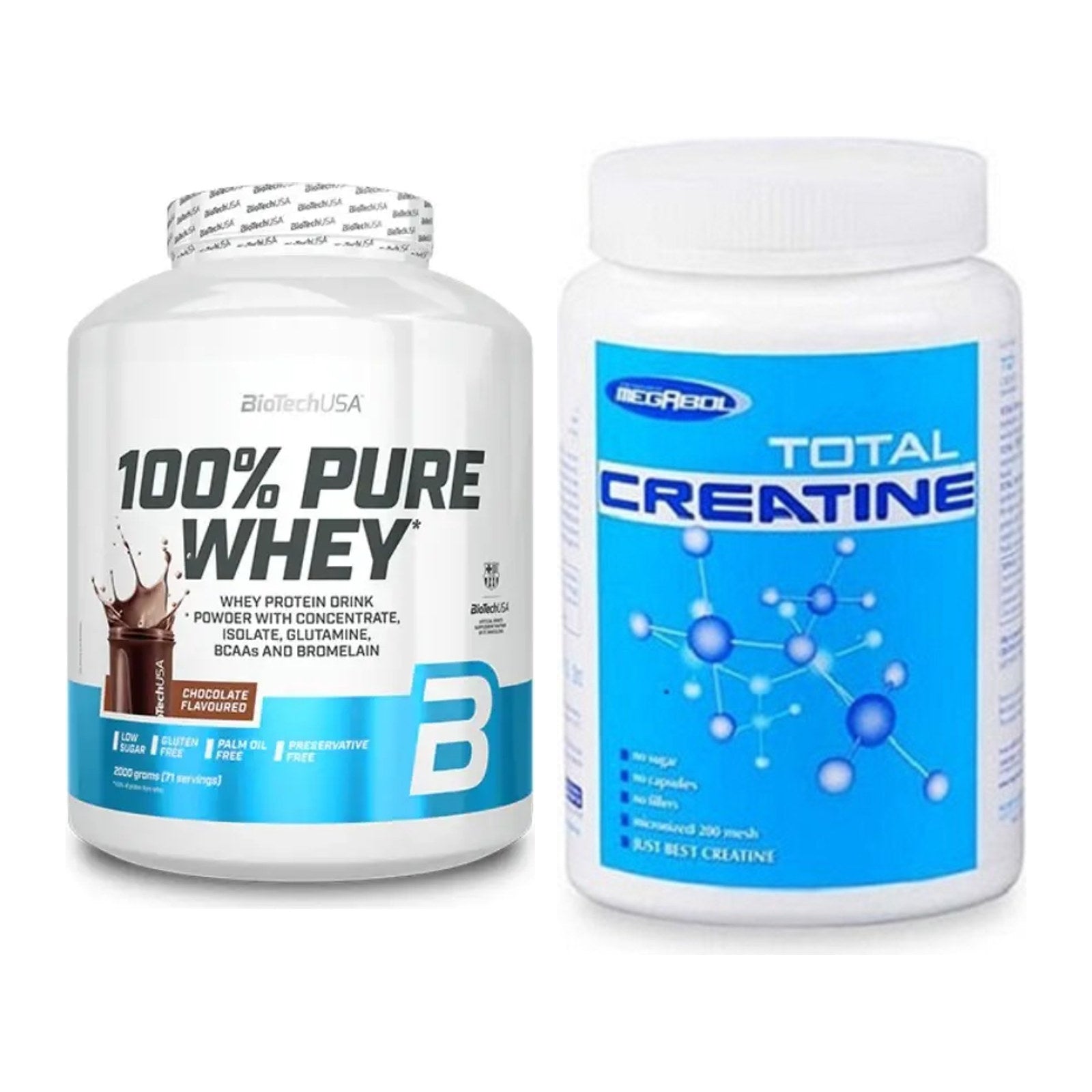 Muskelaufbau-Set: BioTech 100% Pure Whey + Megabol Total Creatine – alle enthaltenen Artikel