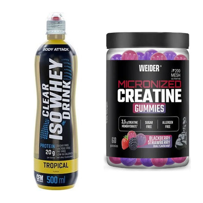 Muskelaufbau-Set: Body Attack Clear Iso + Weider Micronized – alle enthaltenen Artikel