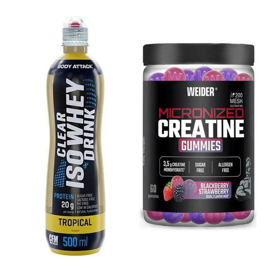 Muskelaufbau-Set: Body Attack Clear Iso + Weider Micronized – alle enthaltenen Artikel