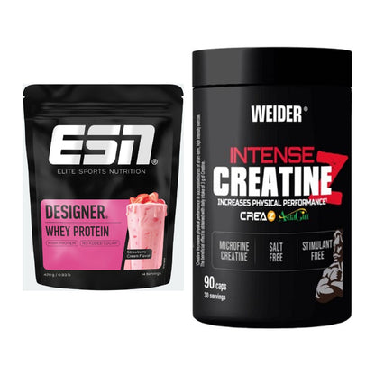Muskelaufbau-Set: ESN Designer Whey + Weider Intense Pure Creatine – alle enthaltenen Artikel