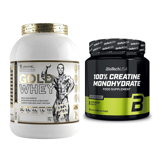 Muskelaufbau-Set: Kevin Levrone Gold Whey + BioTech Creatine – alle enthaltenen Artikel