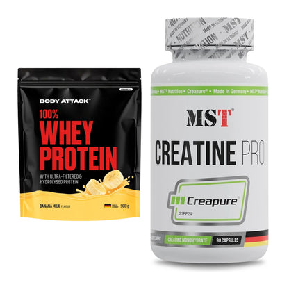 Muskelaufbau-Set: Body Attack 100% Whey + MST Creatine Pro – alle enthaltenen Artikel