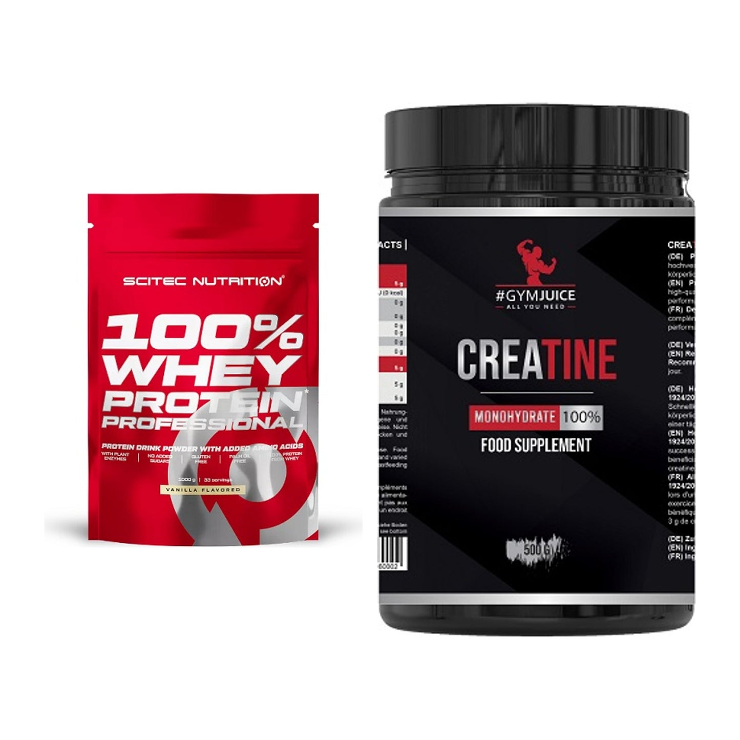 Muskelaufbau-Set: Scitec 100% Whey Protein + #GYMJUICE Creatine – alle enthaltenen Artikel