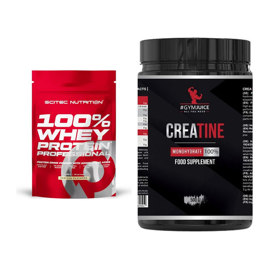 Muskelaufbau-Set: Scitec 100% Whey Protein + #GYMJUICE Creatine – alle enthaltenen Artikel